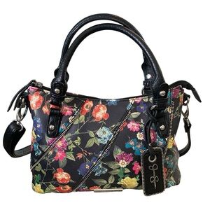Jessica Simpson Black Floral Zipper Handbag